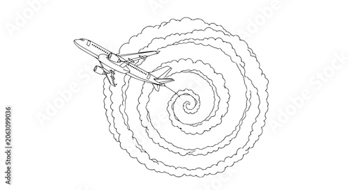 Obraz na płótnie Airplane Flying Through Swirling Cloud Formation, Aviation Concept