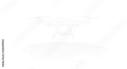 Obraz na plátně Drone outline hovering above digital grid, futuristic technology concept, white