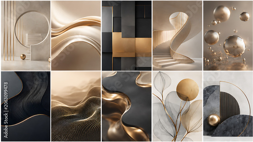 Business Splash Screen Set with Luxury Black Gold Abstract Background Collection