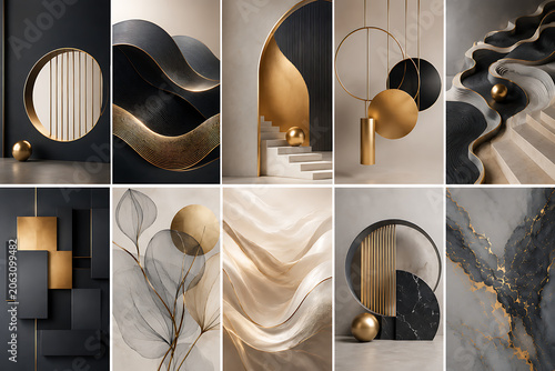 Business Splash Screen Set with Luxury Black Gold Abstract Background Collection