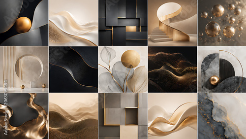 Business Splash Screen Set with Luxury Black Gold Abstract Background Collection
