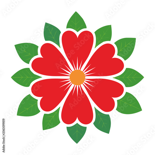Red flower with green leaves vector design