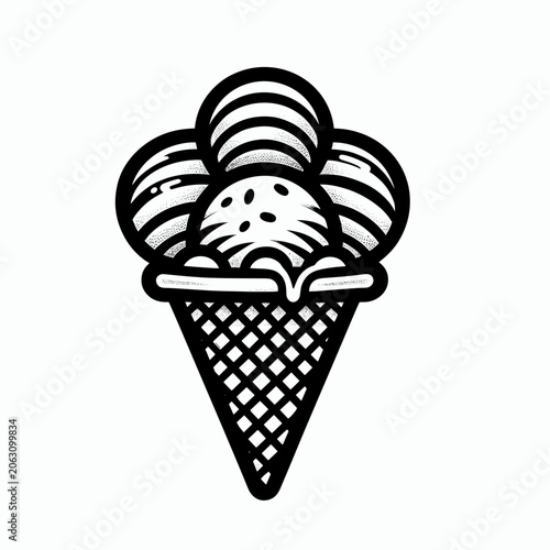 Ice cream cone illustration with a fun design on a white background