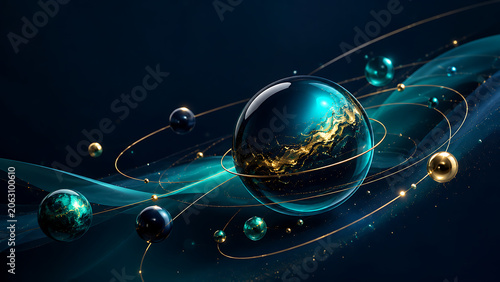 Business Splash Screen with Futuristic Glass Planets, Gold Orbits and Premium Technology Background