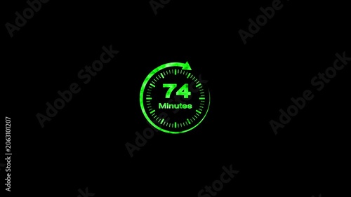 74 Minute Countdown Timer Animation Circular Progress Clock Black Background