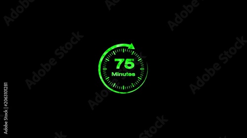 75 Minute Countdown Timer Animation Circular Progress Clock Black Background