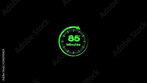 85 Minute Countdown Timer Animation Circular Progress Clock Black Background