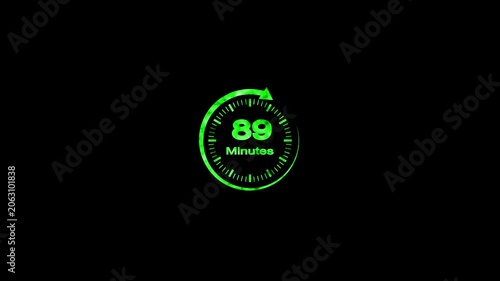 89 Minute Countdown Timer Animation Circular Progress Clock Black Background