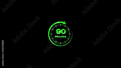 90 Minute Countdown Timer Animation Circular Progress Clock Black Background