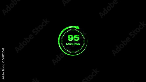 95 Minute Countdown Timer Animation Circular Progress Clock Black Background