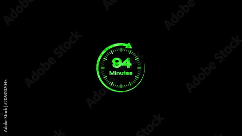 94 Minute Countdown Timer Animation Circular Progress Clock Black Background