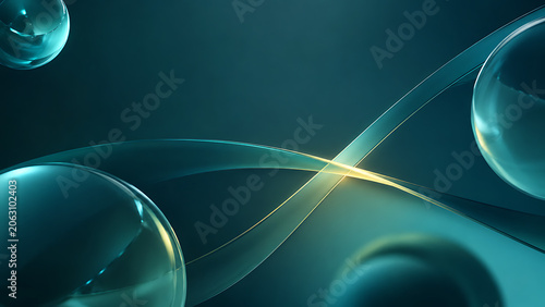 Business Splash Screen with Emerald Liquid Glass Waves and Gold Lines Premium Background
