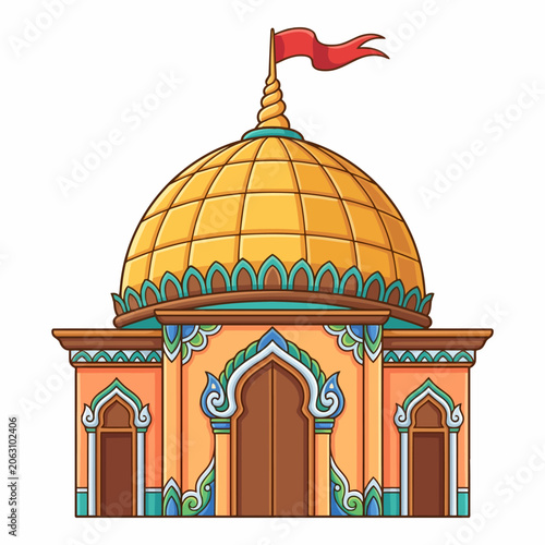 Colorful illustration of a domed building.