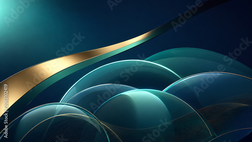 Business Splash Screen with Emerald Liquid Glass Waves and Gold Lines Premium Background