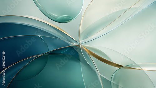 Business Splash Screen with Emerald Liquid Glass Waves and Gold Lines Premium Background