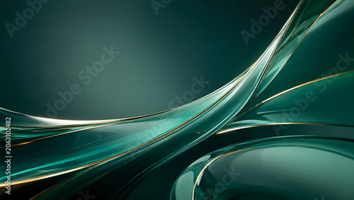Business Splash Screen with Emerald Liquid Glass Waves and Gold Lines Premium Background