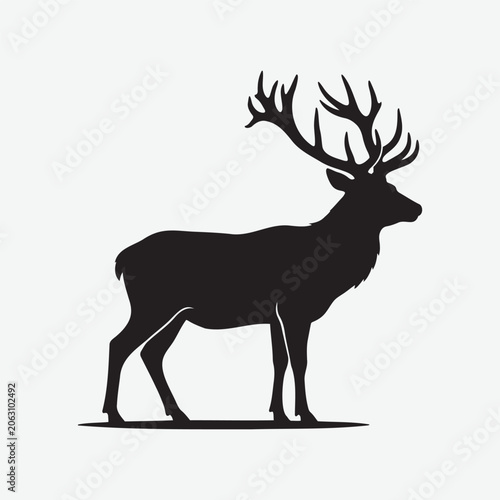 Majestic stag deer head silhouette against a white background