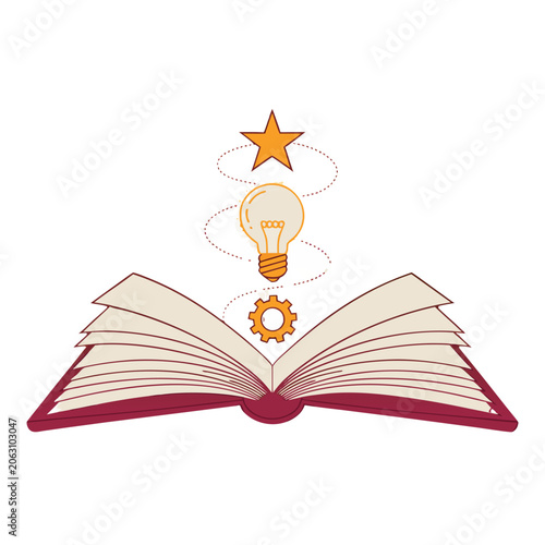 Open Book Rising Gear Lightbulb Star Education Knowledge Vector
