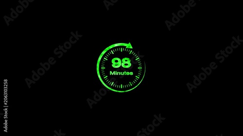 98 Minute Countdown Timer Animation Circular Progress Clock Black Background