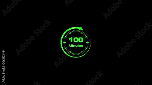 100 Minute Countdown Timer Animation Circular Progress Clock Black Background