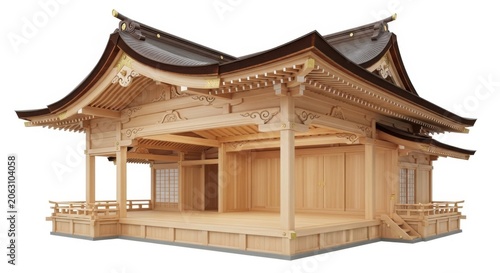 Traditional Japanese Noh Theater Stage Architecture, Wood Construction, Outdoor Structure