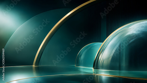 Business Splash Screen with Futuristic Glass Stage, Neon Arches and Premium Technology Background