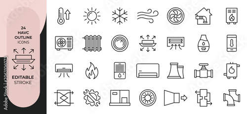HVAC Line Icons Set Editable Stroke Outline Vector Collection