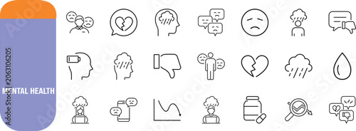 Bild auf Leinwand Mental health depression vector icons