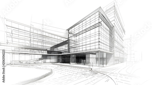 Modern Commercial Building Architectural Sketch Design