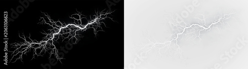 Valokuva White lightning bolt over isolated on transparent and black background showing e