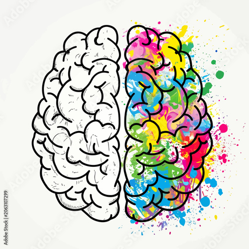 Brain illustration with colorful paint splatters.