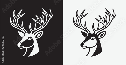 Elegant deer head silhouette in contrasting black and white designs silhouette