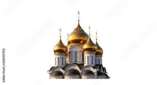 Golden Domes Orthodox Church Architecture Isolated on White Background