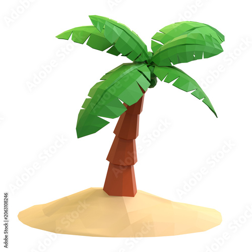 Low Poly Tropical Coconut Palm Tree on Summer Beach Island