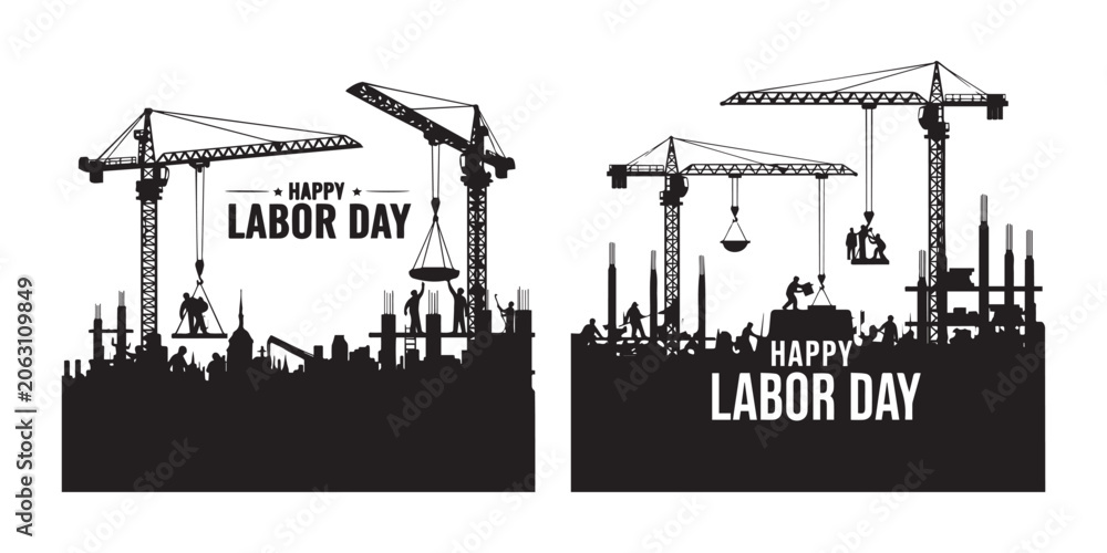 Obraz premium Happy labor day construction city skyline illustration