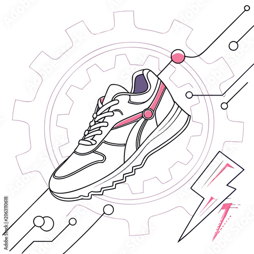 Isometric sneaker design concept with tech gear and lightning bolt isometric lightning footwear innovation athletic