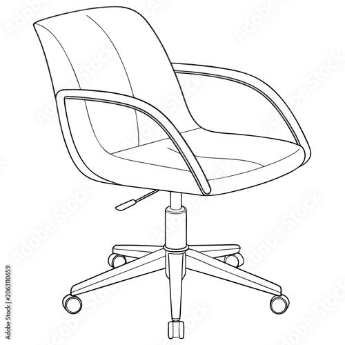 Minimalist line art vector illustration of an ergonomic modern office chair with furniture workplace ergonomic