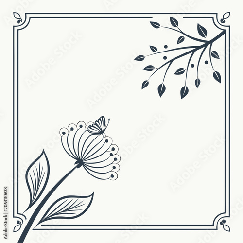 Decorative square border frame with butterfly and floral branch design butterfly decorative ornamental minimalist