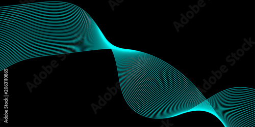 Bright turquoise curved wave with gradient mesh texture on black background creating modern abstract digital art for futuristic visualization