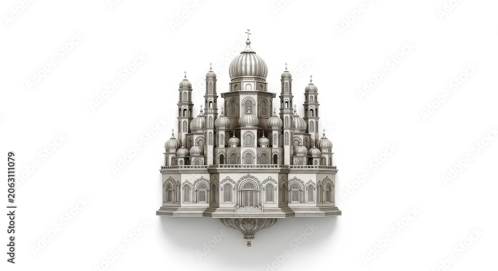 Obraz premium Silver Taj Mahal Replica Mosque Architecture Isolated White Background
