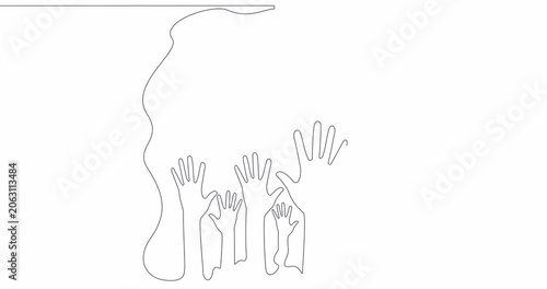Self drawing line animation Hooked money and reaching hands continuous one single line drawn concept video