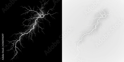 Photos White lightning bolt isolated on transparent and black background with no visibl