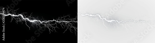 Tablou pe pânză White lightning bolt isolated on transparent and black background for graphic de