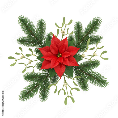 Realistic Poinsettia and Fir Arrangement