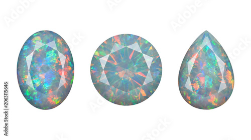 Tableau sur toile Three precious faceted precious opals, isolated on transparent background