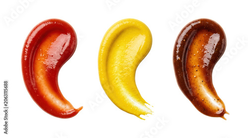 Canvastavla Three classic condiment sauce swirls, isolated on transparent background