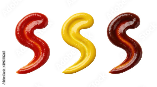 Canvastavla Three classic condiment sauce swirls, isolated on transparent background