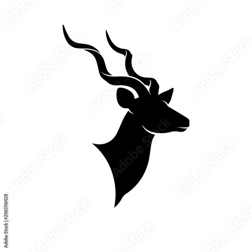Fotografia Black silhouette profile of a greater kudu head with twisted horns, antelope