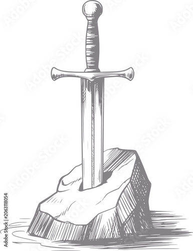 Obraz na plátně Of the legendary sword in the stone, a symbol of destiny and power