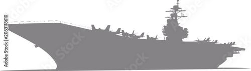 Konstfotografi Silhouette of a modern aircraft carrier with fighter jets on deck